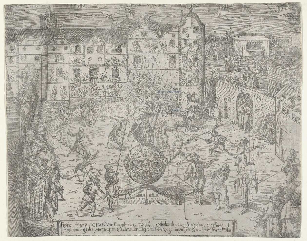 Fyrverkerier den 23 juni 1595 för markgreven av Brandenburg och Du..., 1595 till Küstrin. av Georg Keller