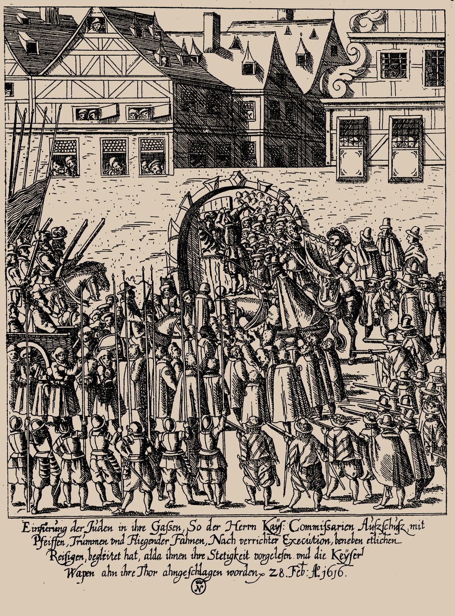 Fettmilch-uppgången. Återintroduktion av judarna i Frankfurt den 28 februari 1616, ca. 1616-1617. av Georg Keller