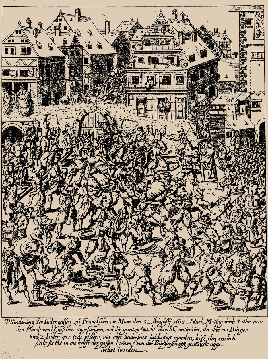 Fettmilch-uppgången. Plundringen av Judengasse i Frankfurt den 22 augusti 1614, ca. 1616-1617 av Georg Keller