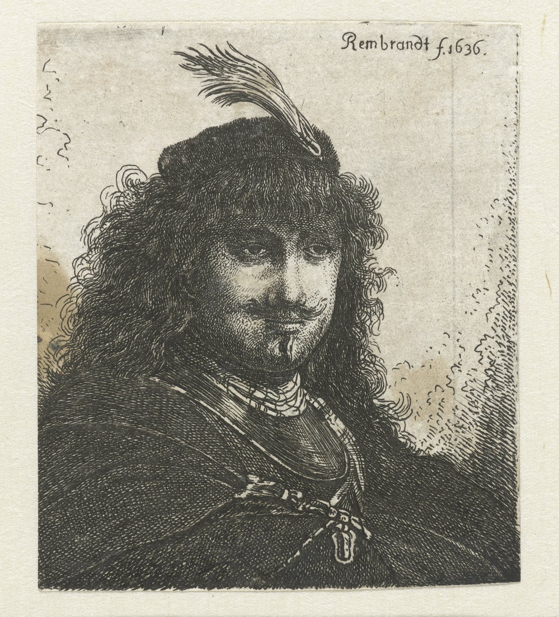 Självporträtt (?) med plymmössa och nedsänkt sabel av Georg Leopold Hertel