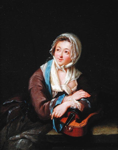 Dam med ett musikinstrument av Georg Melchior Kraus