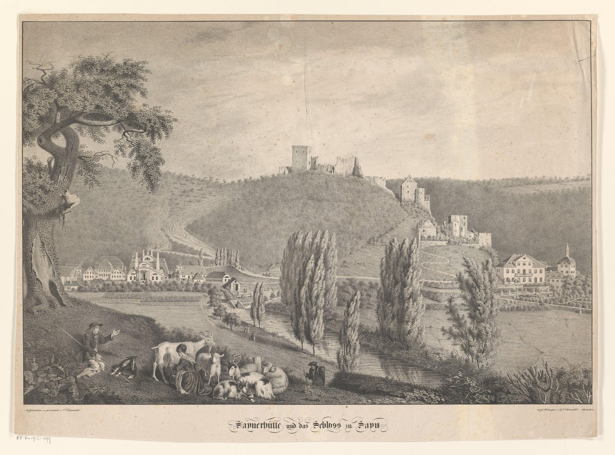 Sayner Hütte en het slot Sayn Saynerhütte och Sayn Castle (titel på objektet) av Georg Osterwald