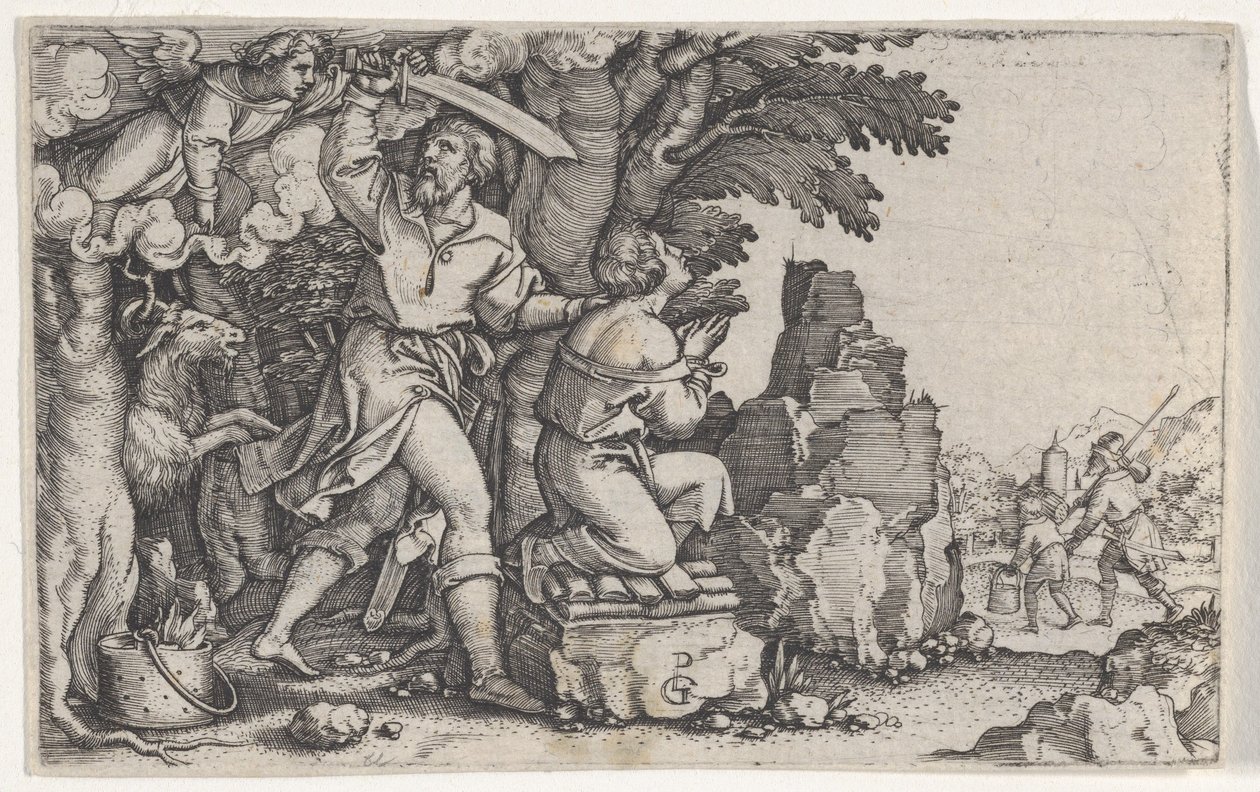 Abrahams offer, från Berättelsen om Abraham. av Georg Pencz