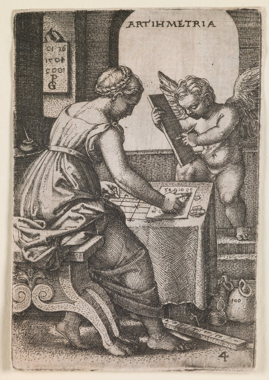 Arithmetria, från serien "De fria konsterna", ca 1541 (gravyr) av Georg Pencz