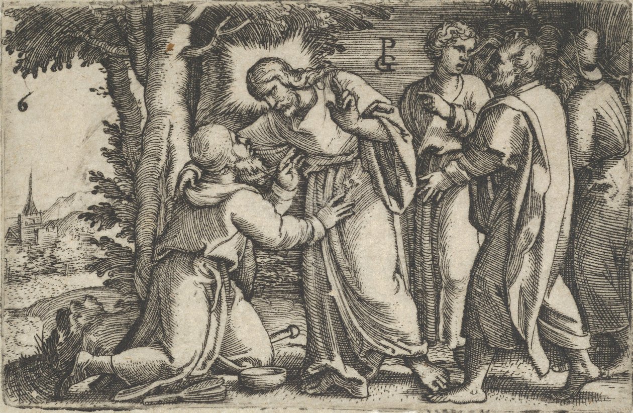 Kristus helar den spetälske, från historien om Kristus, 1534-35. av Georg Pencz