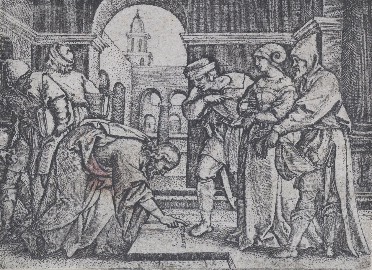 Kristus och den äktenskapliga kvinnan. av Georg Pencz