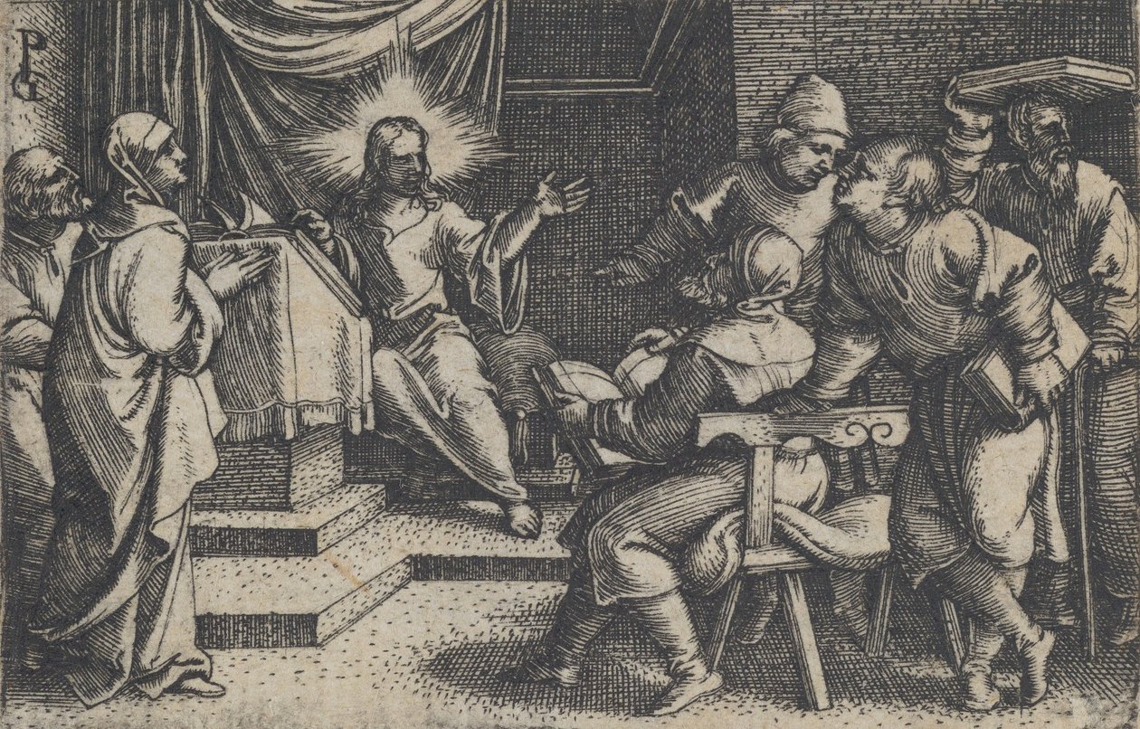 Kristus med läkarna i templet, från The Story of Christ, 1534-35. av Georg Pencz