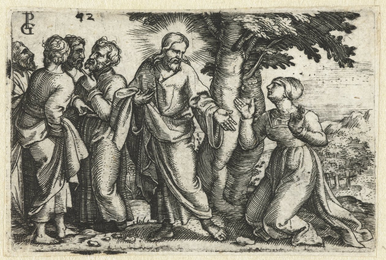 Kristus botar kvinnan med en blodström Life of Christ (serietitel) av Georg Pencz