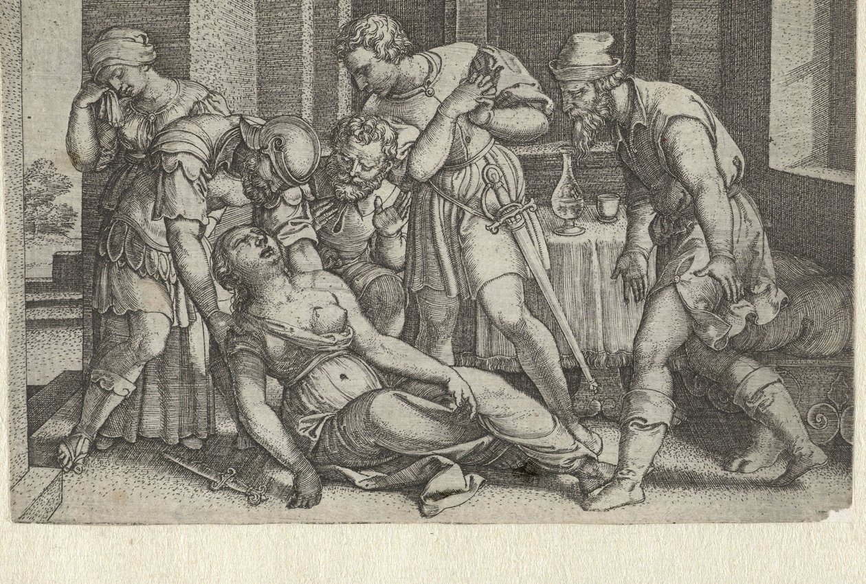 Collatinus och Brutus vid den döende Lucretia Berättelser från tidig romersk historia (serietitel) av Georg Pencz