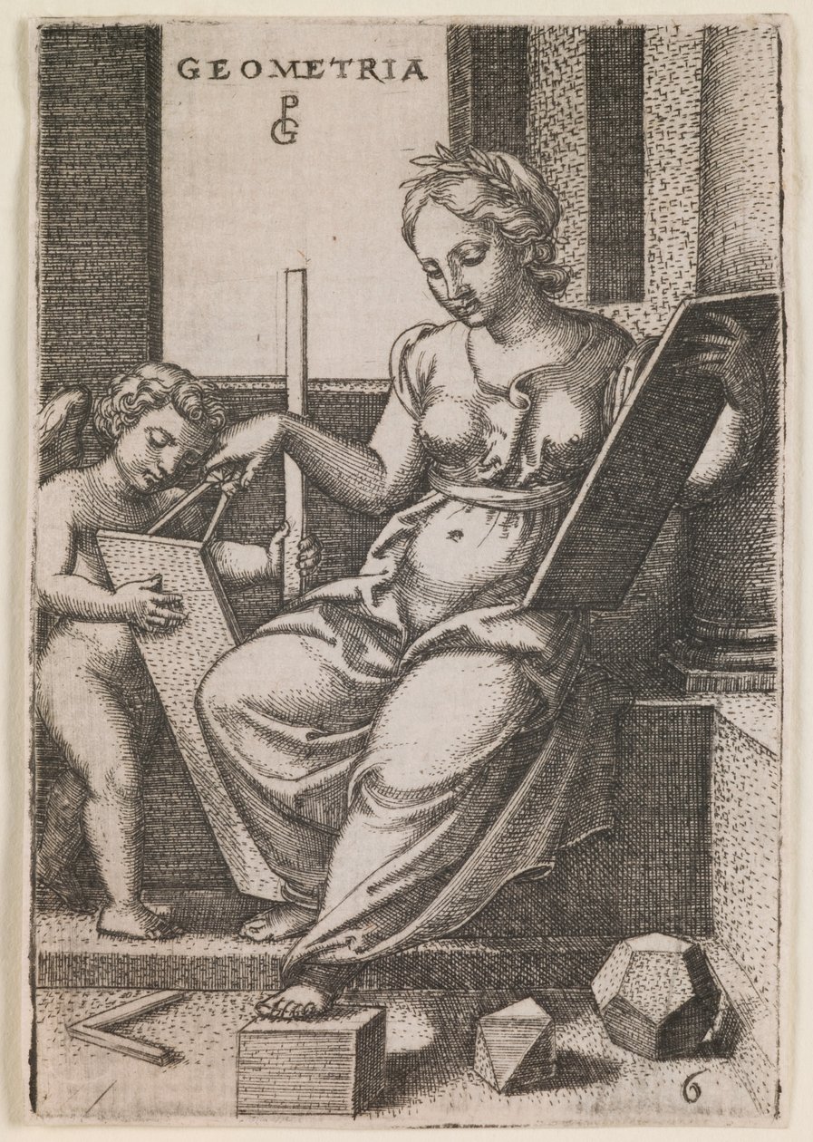 Geometria, från serien "De fria konsterna", ca 1541 (gravyr) av Georg Pencz