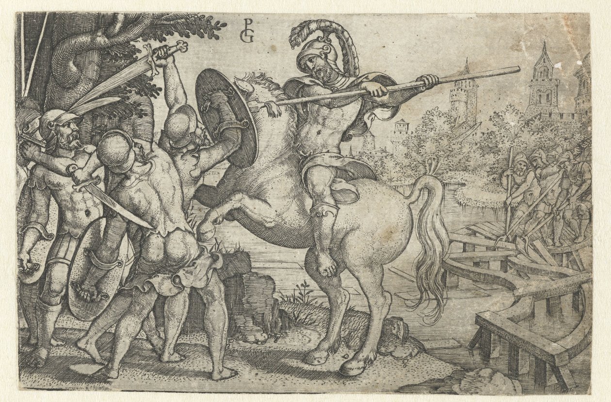 Horace Cocles försvarar bron över Tibern Berättelser från tidig romersk historia (serietitel) av Georg Pencz