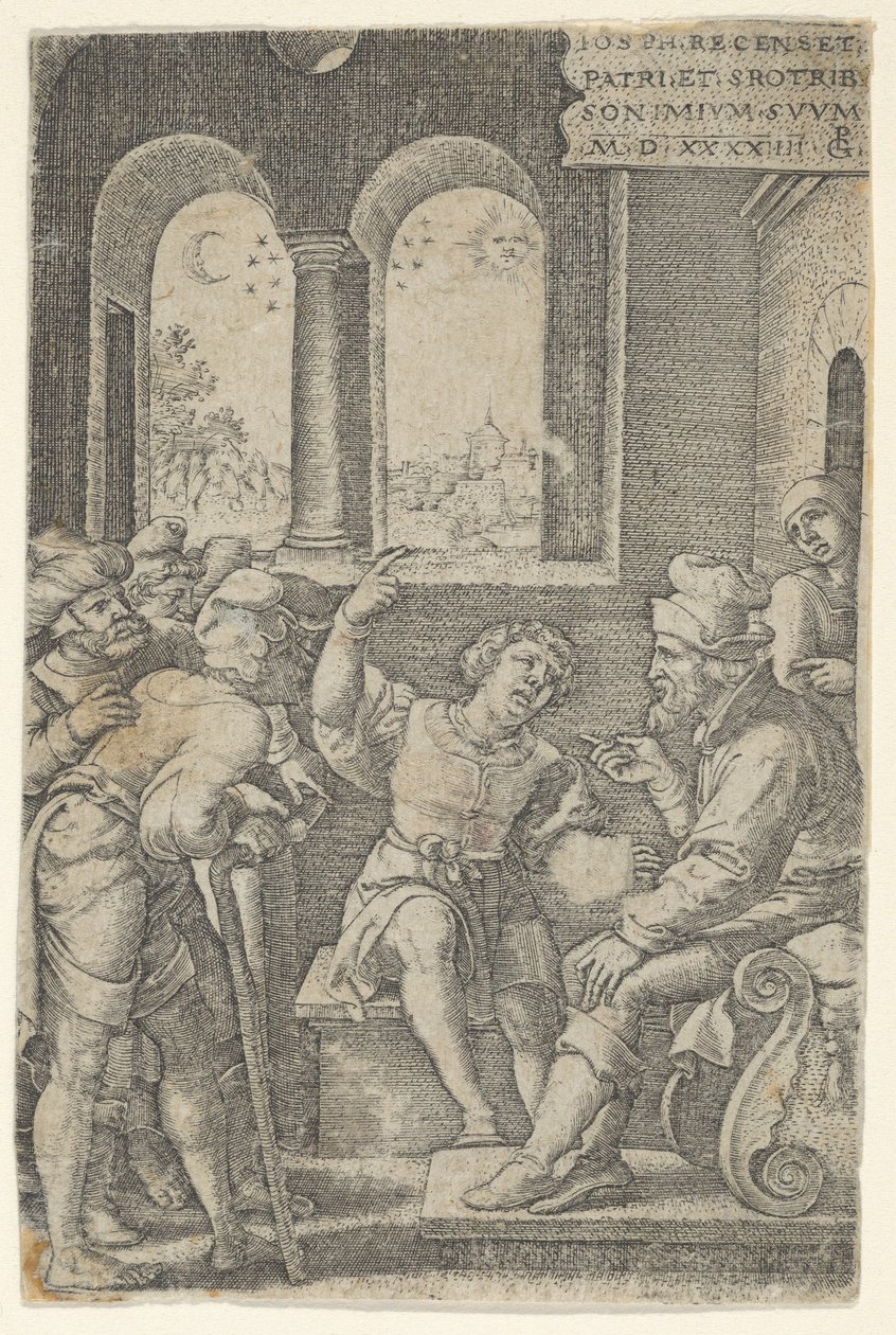 Joseph som beskriver sin dröm, från The Story of Joseph, 1544. av Georg Pencz