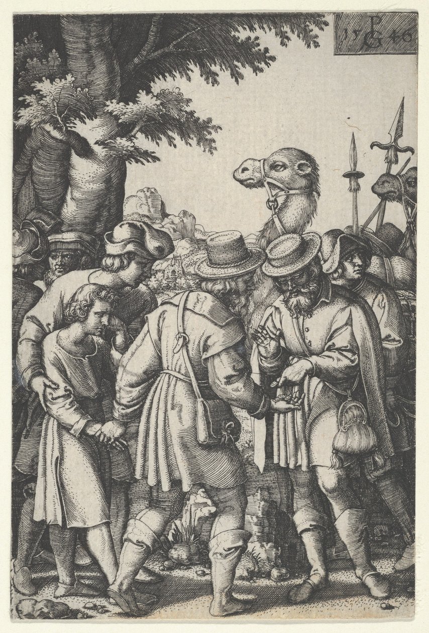 Joseph såld till köpmännen, från The Story of Joseph, 1546. av Georg Pencz
