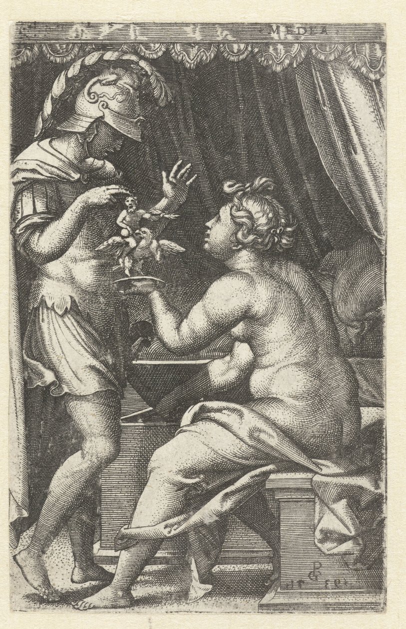Medea ger Jason bild av Ganymedes med örn Medea lämnar tillbaka Penaten till Jason Medea (titel på objekt) Grekiska hjältinnor (serietitel) av Georg Pencz