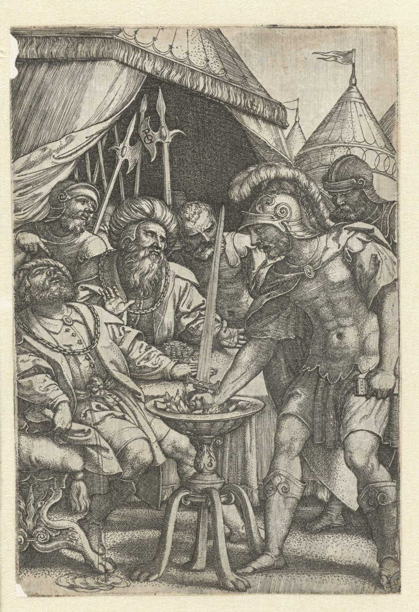 Mucius Scaevola lägger höger hand i elden Romerska hjältar (serietitel) av Georg Pencz