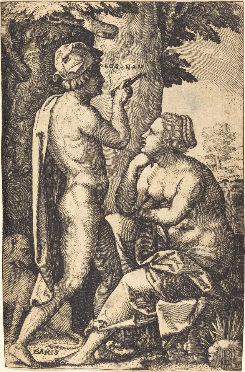 Paris skriver kärleksord till Oenone av Georg Pencz