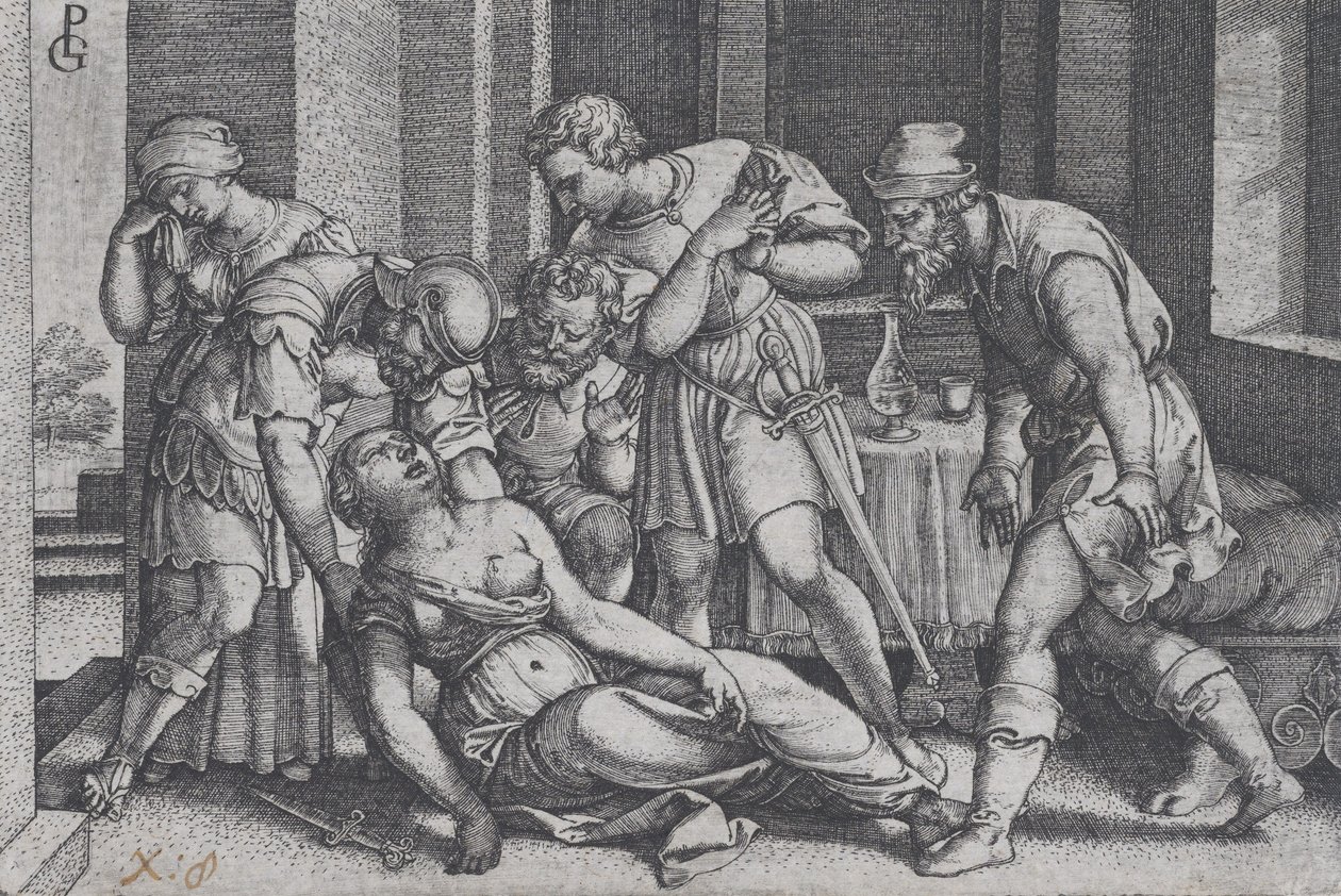 Suicide of Lucretia, från Scener ur romersk historia. av Georg Pencz