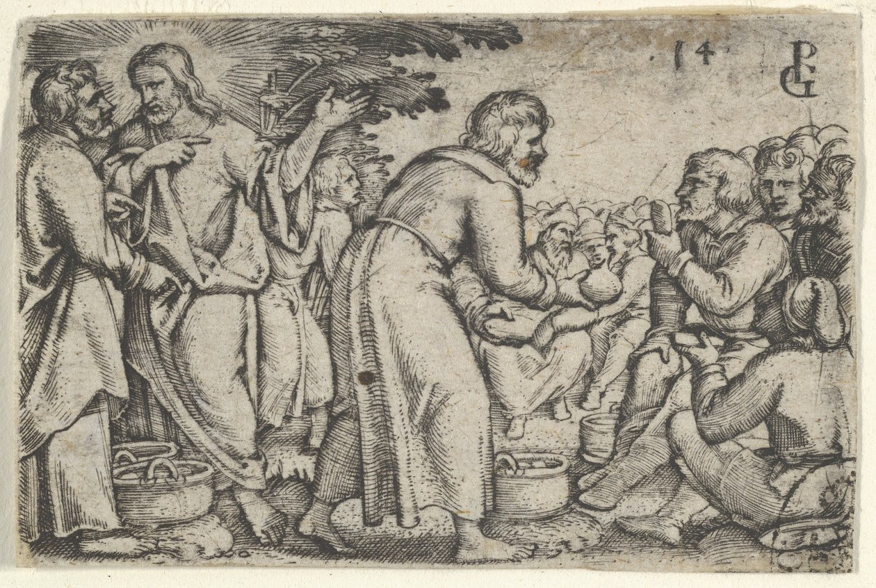 Miraklet med bröden och fiskarna, ur The Story of Christ, 1534-35. av Georg Pencz