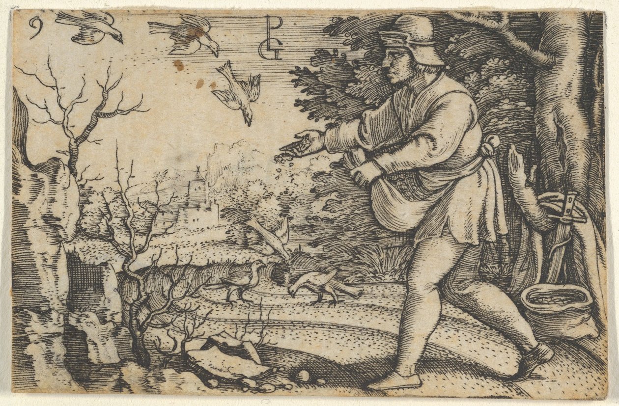 Liknelsen om såningsmannen, ur Kristi berättelse, 1534-35. av Georg Pencz