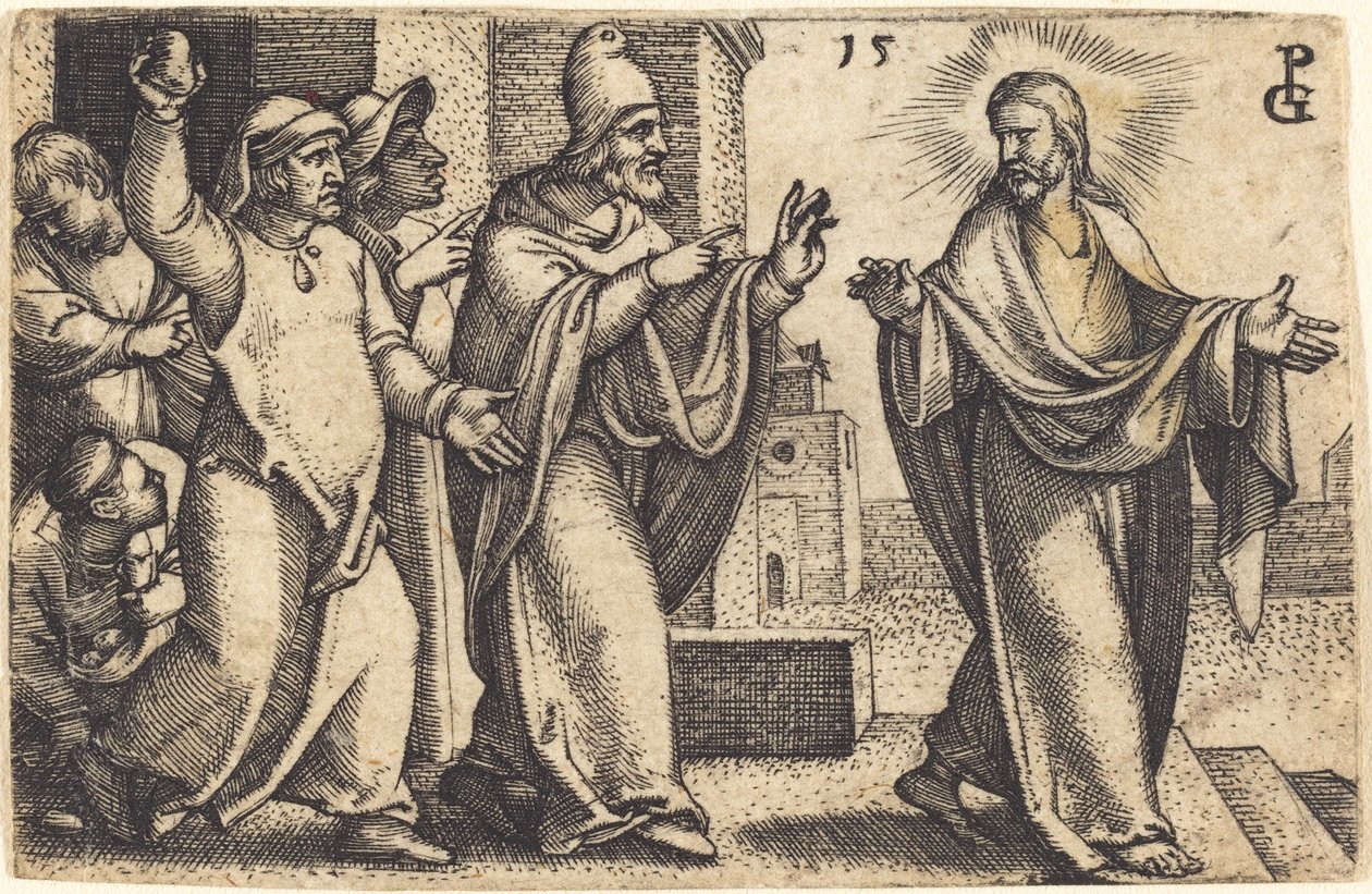 Fariséerna vill stena Kristus av Georg Pencz