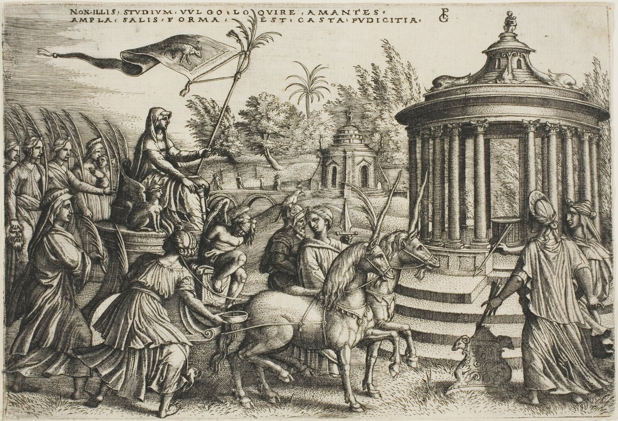 The Triumph of Chastity, tallrik två från The Triumphs of Petrarch av Georg Pencz