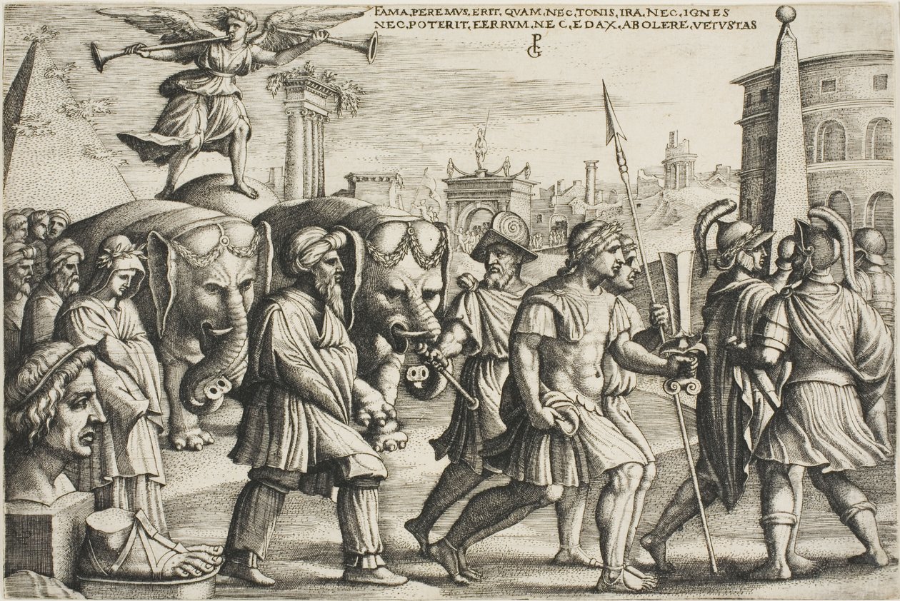 The Triumph of Fame, tallrik tre från Triumphs of Petrarch av Georg Pencz