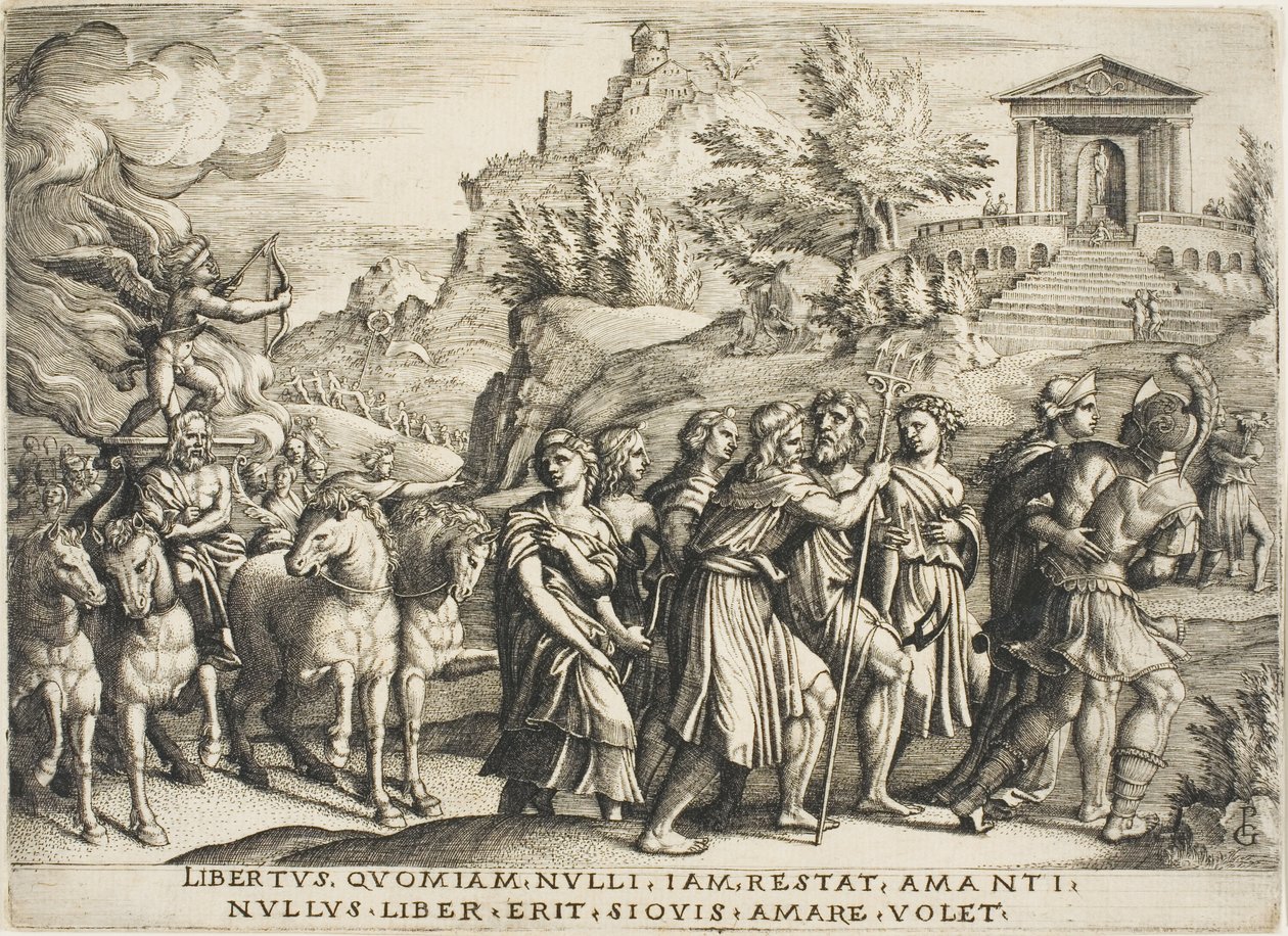 The Triumph of Love, tallrik ett från The Triumphs of Petrarch av Georg Pencz
