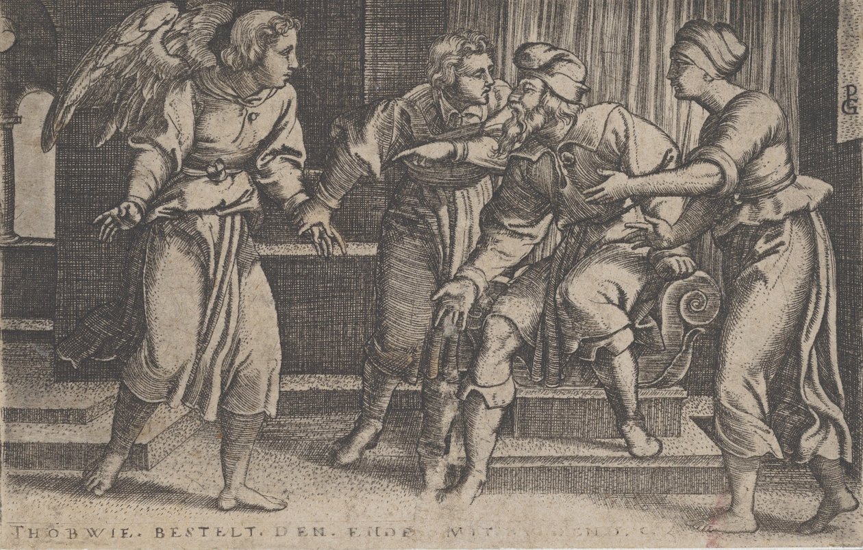 Tobias och ärkeängeln Rafael, från The Story of Tobias, 1543. av Georg Pencz