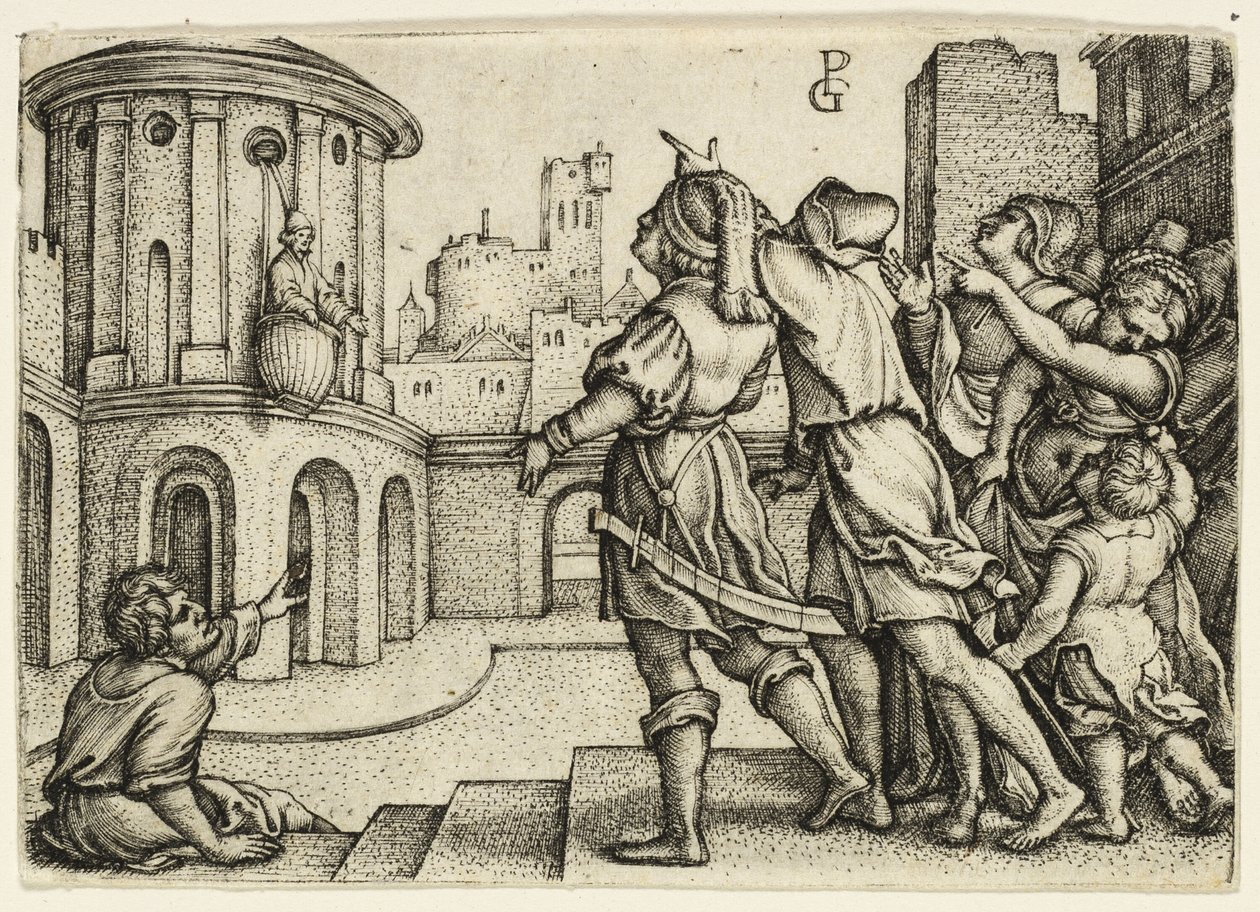 Virgil trollkarlen hänger i korgen av Georg Pencz