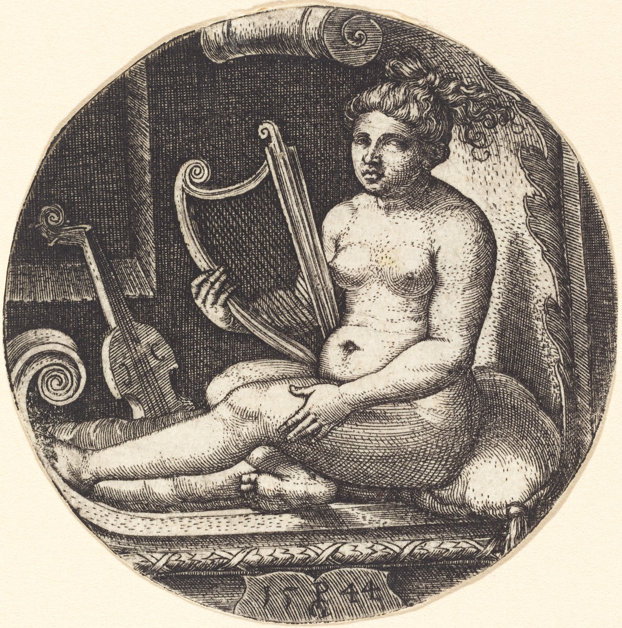 Kvinna med en harpa av Georg Pencz