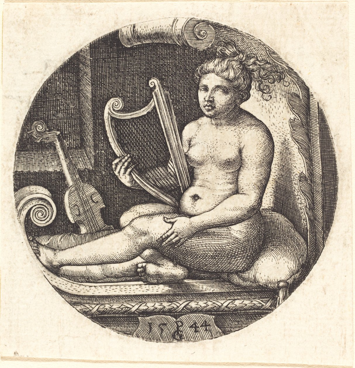 Kvinna med en harpa av Georg Pencz