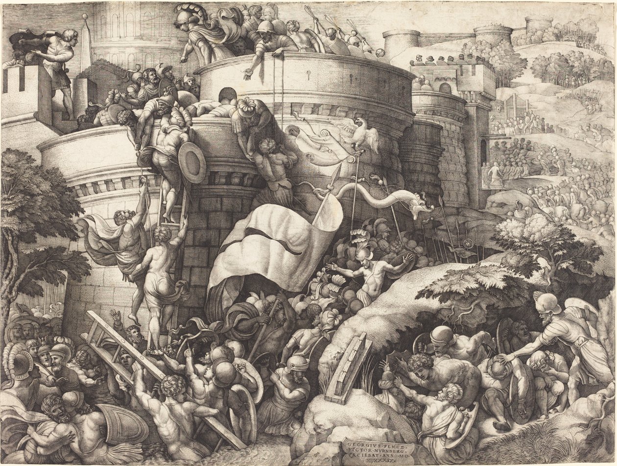 Intagandet av Cartagena av Georg Pencz after Giulio Romano