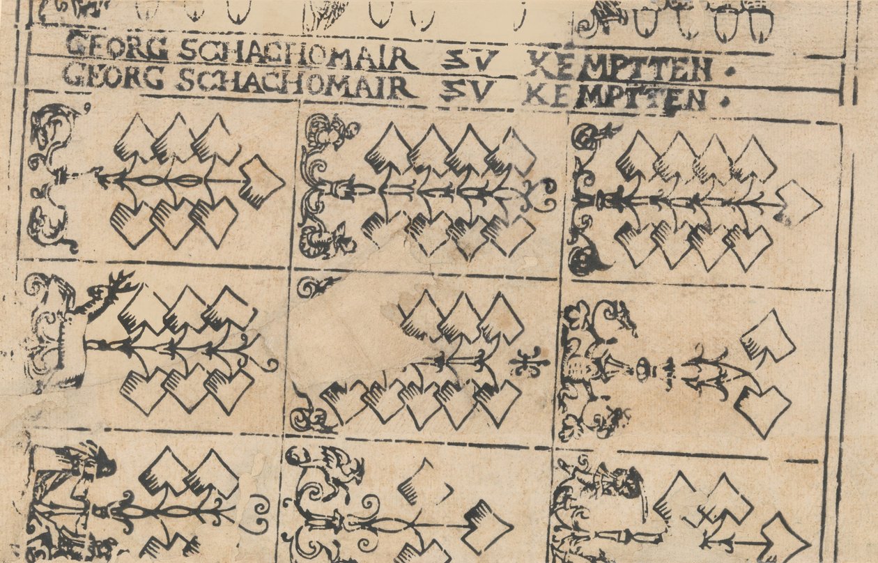 Ark med spelkort, 1575-1600. av Georg Schachomair