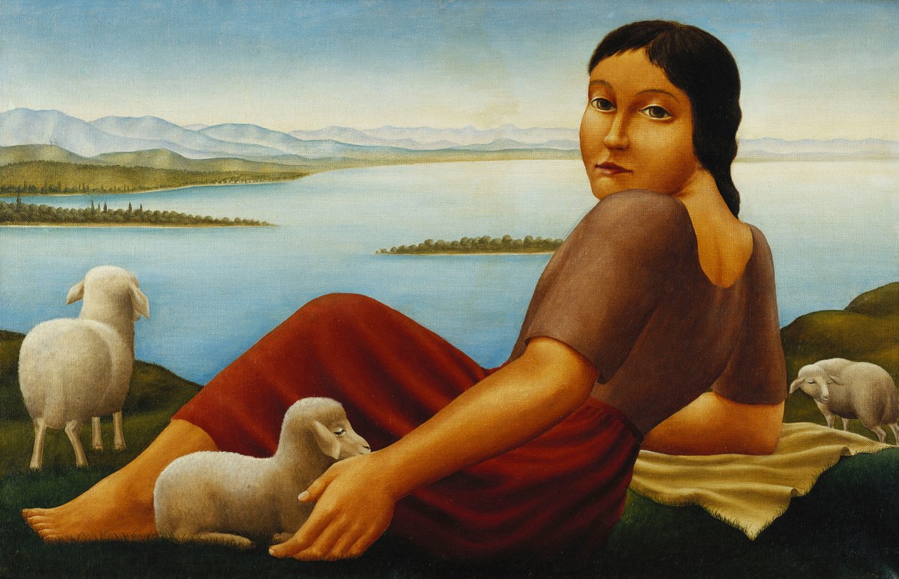 Flicka med får; Flicka med får, 1923 av Georg Schrimpf