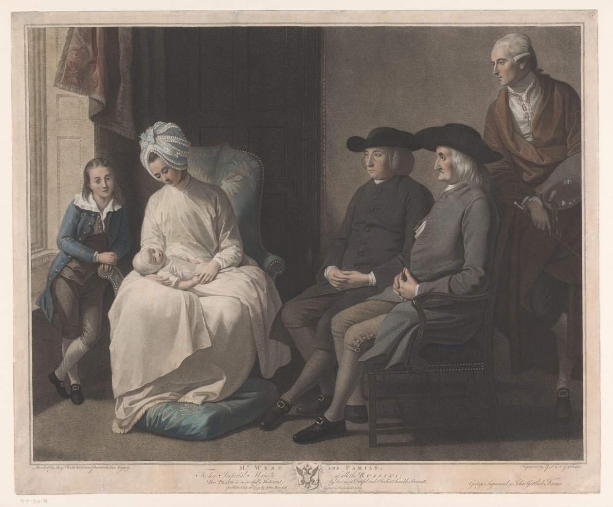 Porträtt av Benjamin West med sin familj herr. West and Family (titel på objekt) av Georg Siegmund Facius