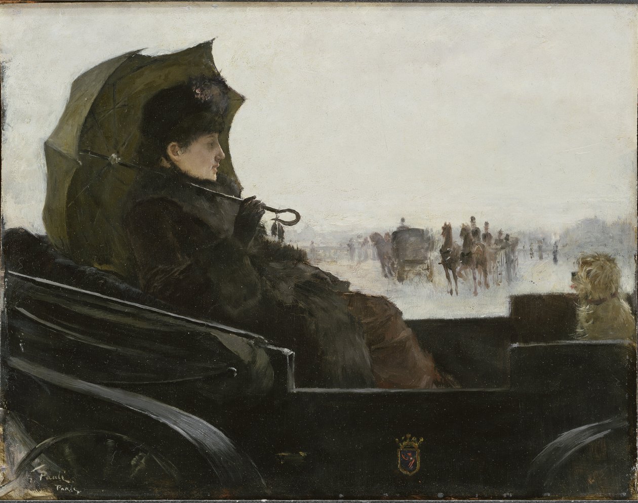 Kvinna i en vagn, Paris - Dam i en landau-vagn, Paris, av Pauli, Georg (1855-1935). olja på trä av Georg Vilhelm Pauli