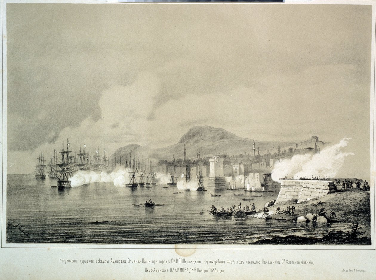 Slaget vid Sinop den 30 november 1853 (litografi) av Georg Wilhelm Timm
