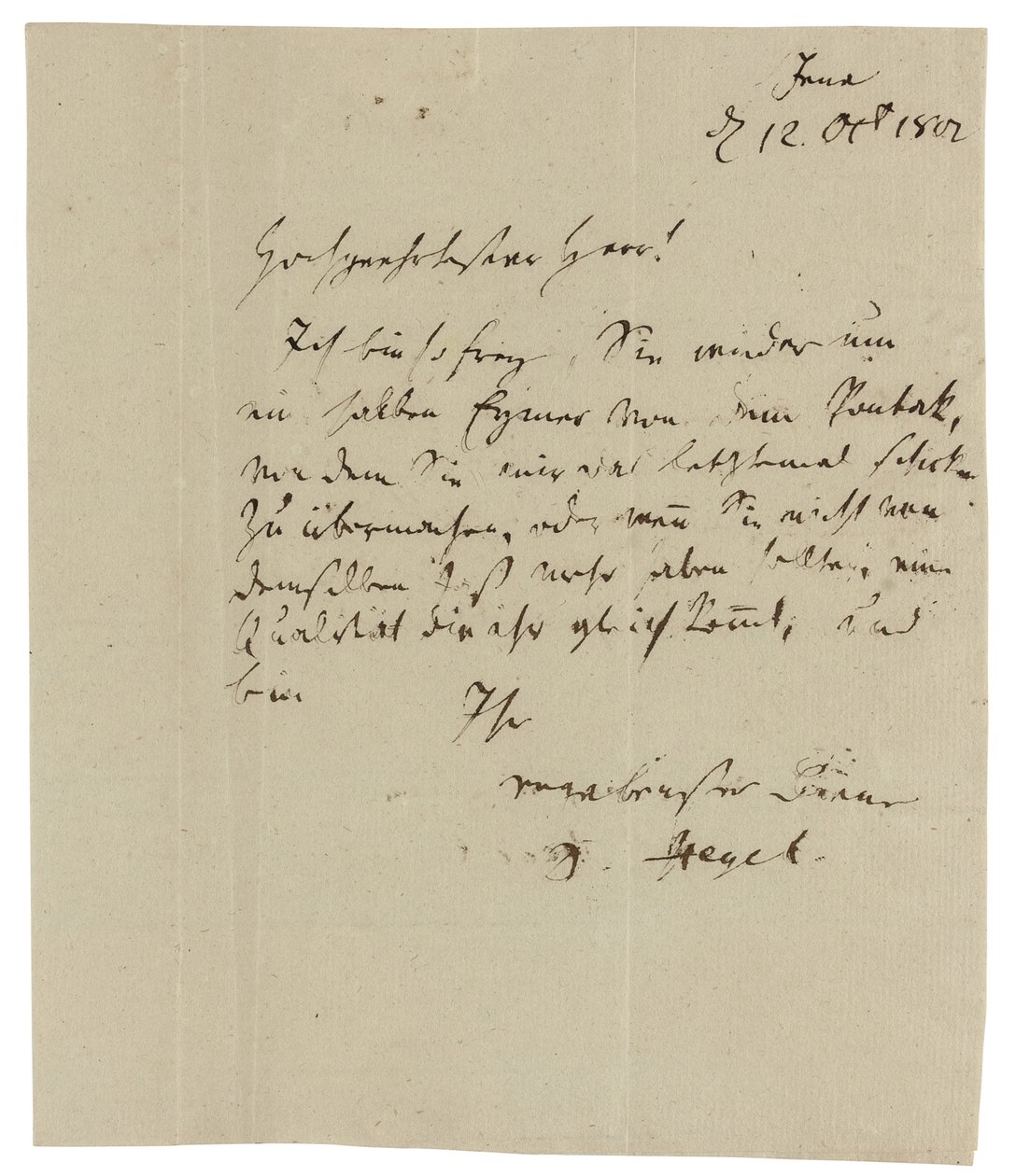 Autografbrev till Gebruder Ramann (vinhandlare i Erfurt), Jena av Georg Wilhelm Friedrich Hegel