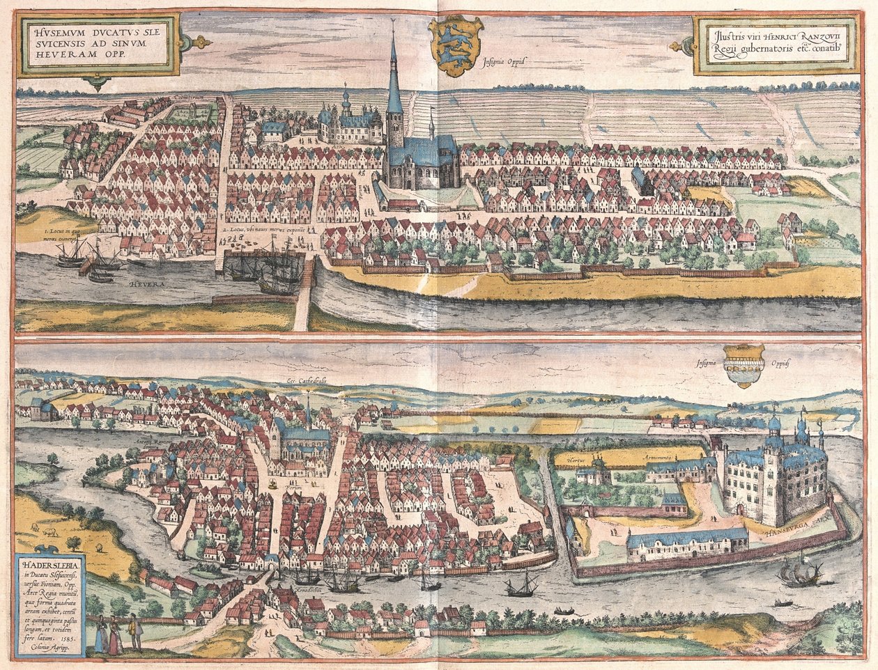 Husum, Tyskland, illustration från av Georg Braun und Franz Hogenberg