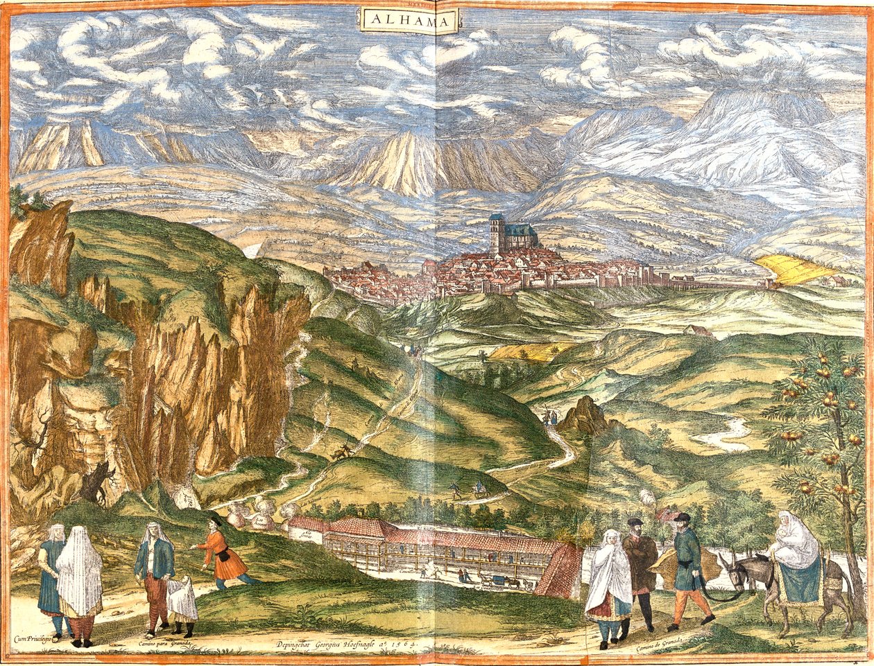 Alhama de Granada, Spanien av Georg and Hogenberg Franz (1535 90) Braun