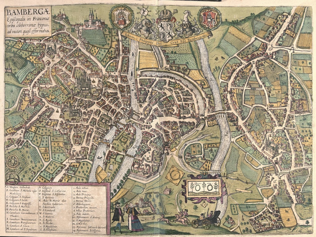 Bambergen (Tyskland) (gravyr) av Georg Braun and Hogenberg Franz