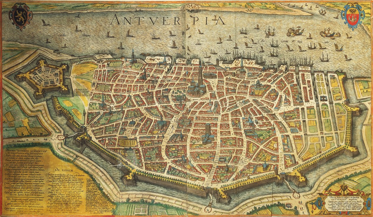 Belgien, Antwerpen av Georg Braun och Franz Hogenberg från USA, färgstick av Georg Braun and Hogenberg Franz