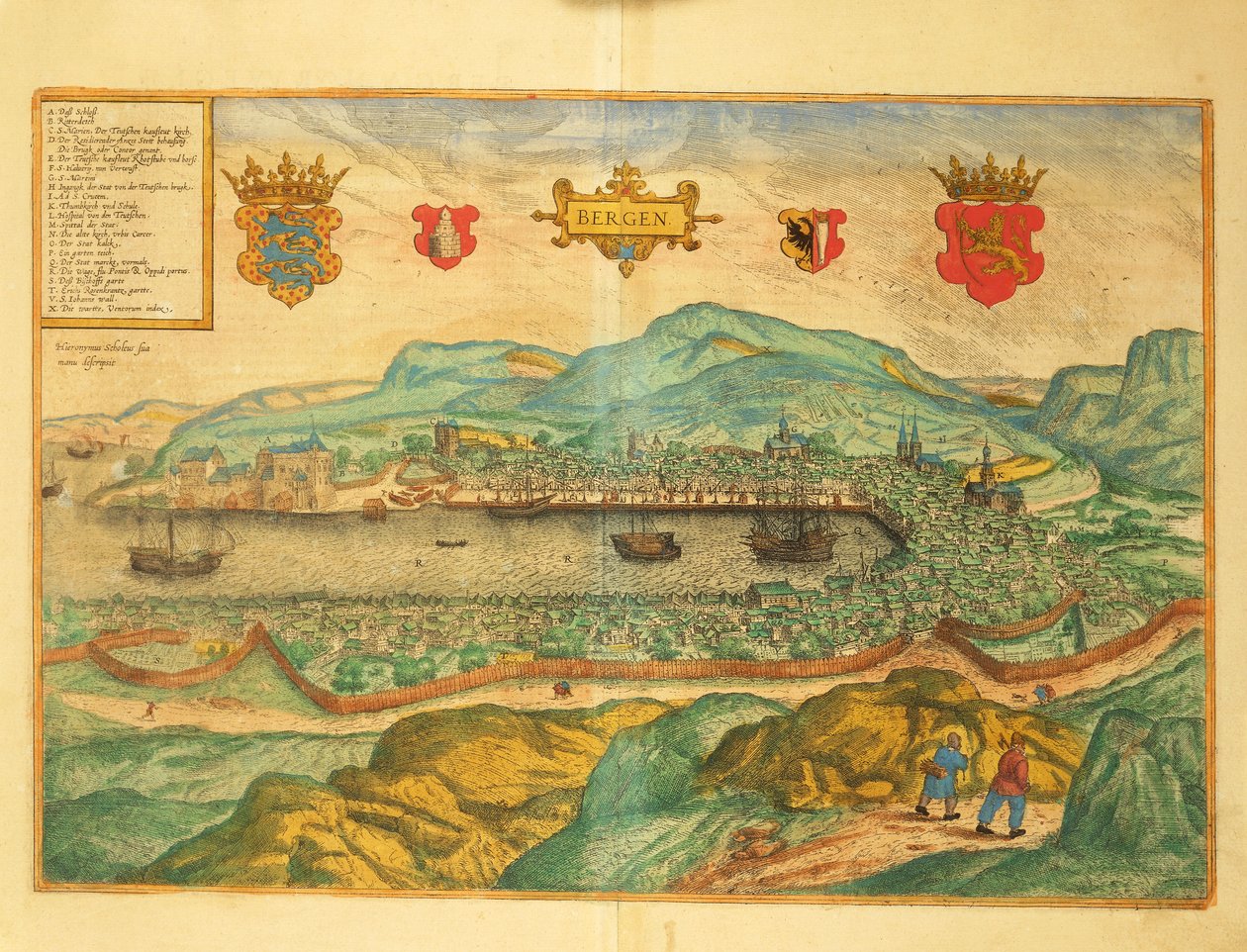 Bergen från Cities of the World av Georg Braun av Georg Braun and Hogenberg Franz