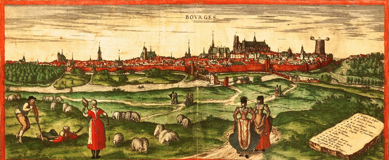 Bourges, - Den romerska staden av Georg and Hogenberg Franz (1535 90) Braun