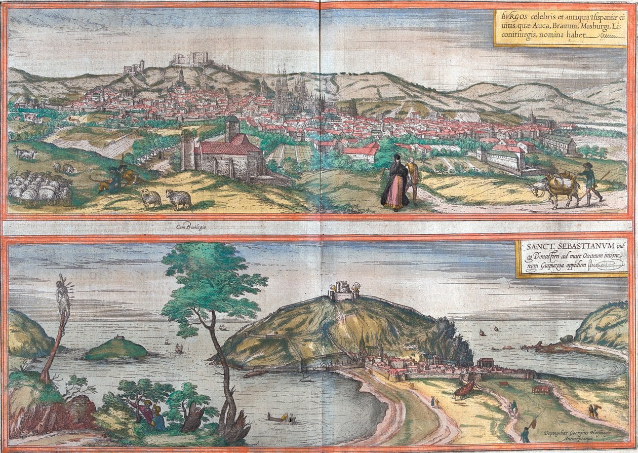 Burgos, San Sebastiàin, Spanien av Georg and Hogenberg Franz (1535 90) Braun