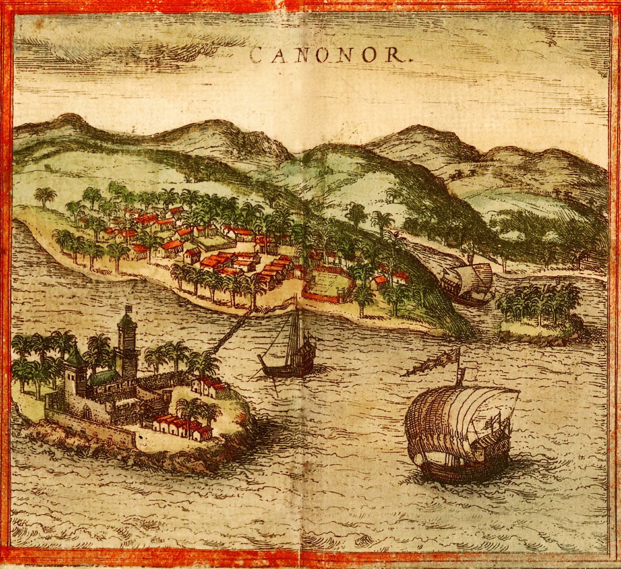 Cannanore, Kannur, Indien av Georg and Hogenberg Franz (1535 90) Braun
