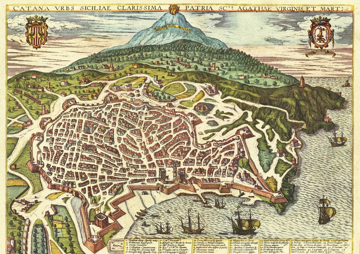 Catania, Sicilien, Itlay av Georg and Hogenberg Franz (1535 90) Braun