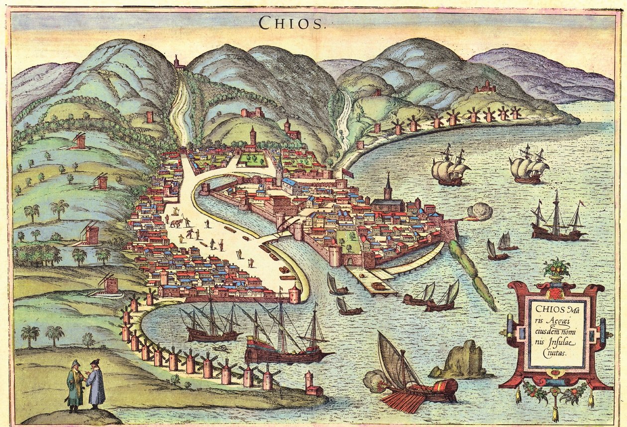 Chios, Grekland av Georg and Hogenberg Franz (1535 90) Braun