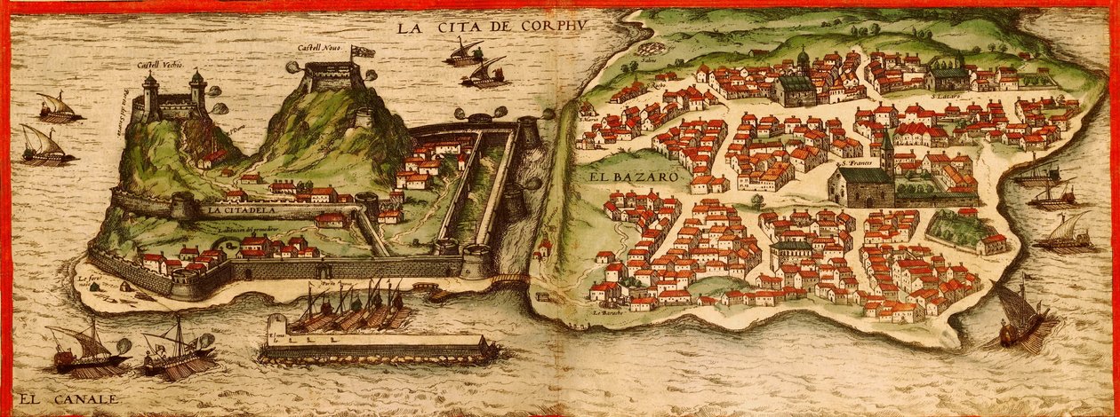 Korfu, Grekland av Georg and Hogenberg Franz (1535 90) Braun