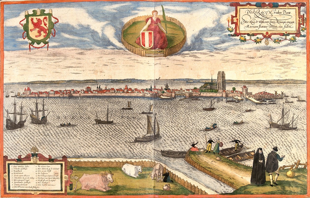 Dordrecht, Nederländerna av Georg and Hogenberg Franz (1535 90) Braun